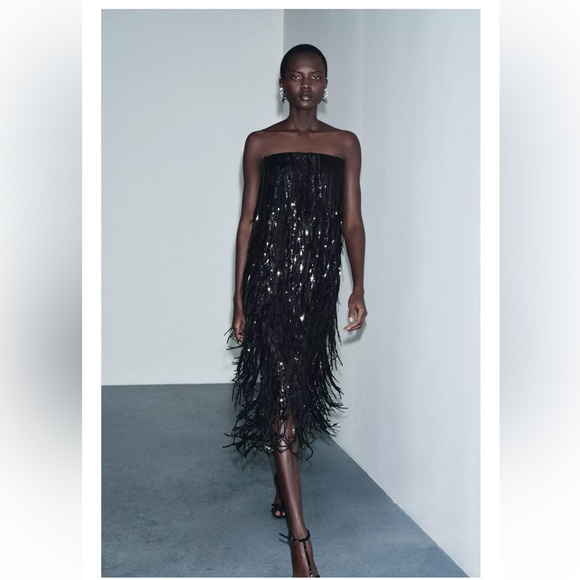 Zara Black Fringe Midi Dress - Picture 5 of 8
